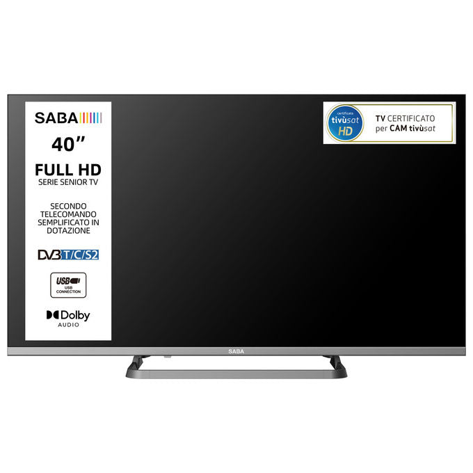 Saba SA40M10 Serie Senior TV LED 40'' Full HD DVB-T2-C-S2 HEVC Main10 TivuSAT Dolby Audio colore Grigio