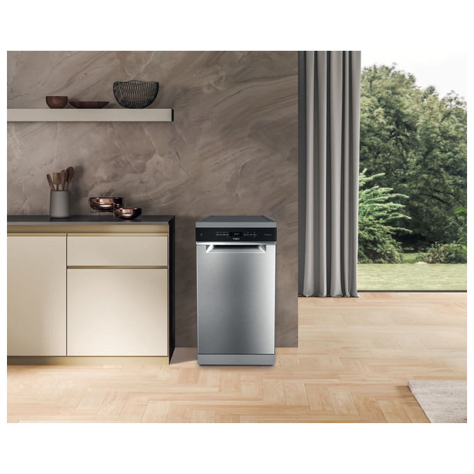 Whirlpool WH6FB10BS7A0X Lavastoviglie Libera Installazione Slim 10 coperti Classe B 42 dB AquaStop 6° Senso (85x45x59 cm) colore Inox