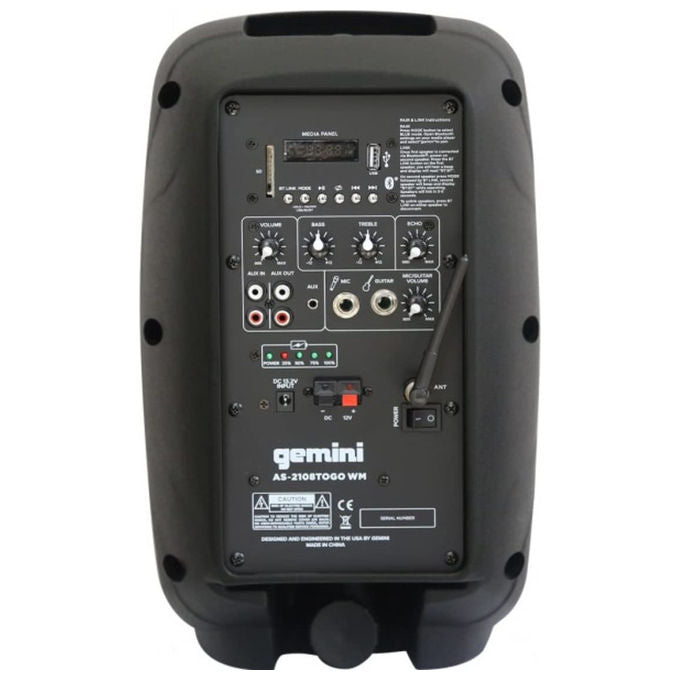 Gemini, Diffusore Amplificato a Batteria, Bluetooth, con Microfono, AS2108 To Go, Nero
