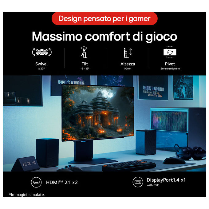 LG 27GX700A UltraGear Monitor Gaming 27'' OLED QHD 2560x1440 280Hz 0,03ms G-SYNC FreeSync Premium Pro colore Nero