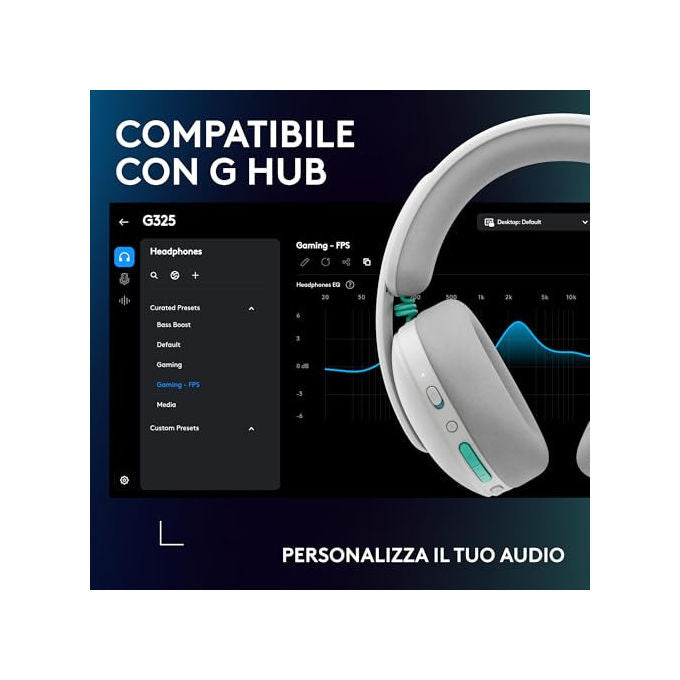 Logitech G325 LIGHTSPEED, Cuffie Gaming Wireless, Audio 24 Bit, Microfono Noise Cancelling, Bianco