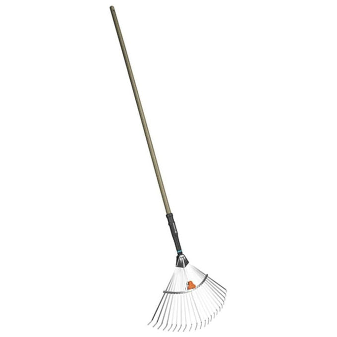 Gardena, Rastrello Regolabile PureLine, Larghezza 30-50cm, Acciaio Zincato, Manico in Legno