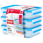 Emsa, Contenitori Alimenti, 3 Pezzi da 1.2L, Rettangolari, ClipandClose, Trasparenti-Blu