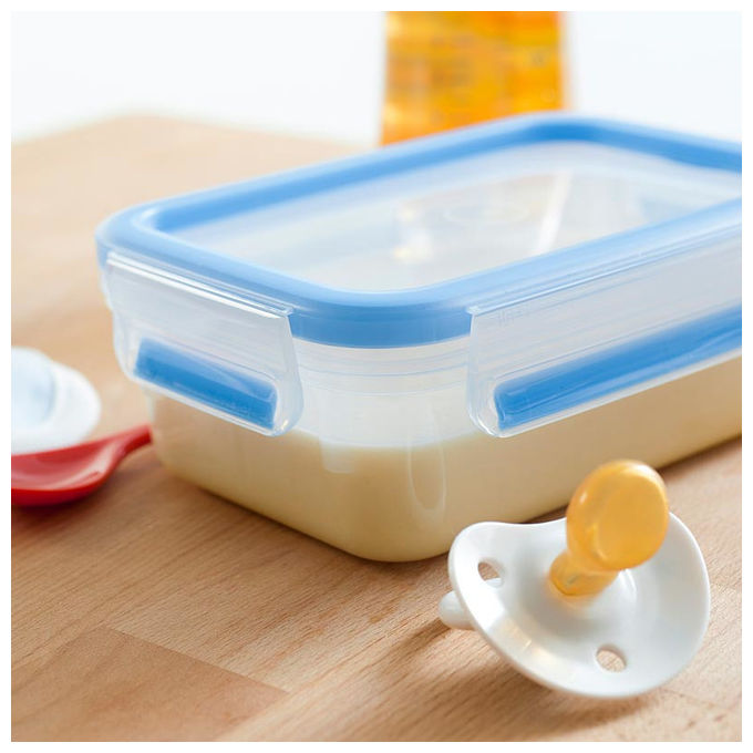 Emsa, Contenitori Alimenti, 3 Pezzi da 1.2L, Rettangolari, ClipandClose, Trasparenti-Blu