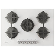 Indesit ING 72T-WH, Piano Cottura a Gas, 5 Fuochi, Vetro Bianco, 75 cm