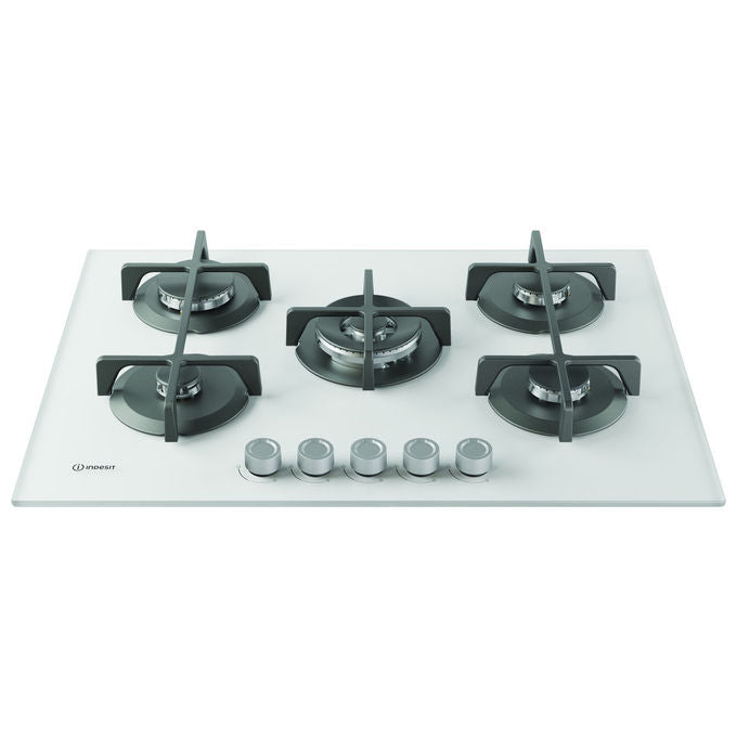 Indesit ING 72T-WH, Piano Cottura a Gas, 5 Fuochi, Vetro Bianco, 75 cm