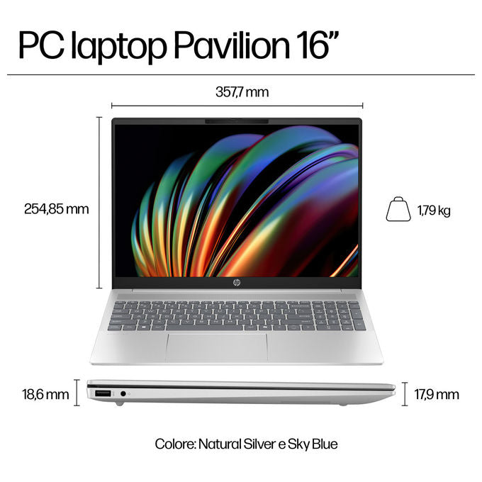 HP PAVILION 16-af0012nl Notebook Intel Core Ultra 5 125U 16 Pollici 16 GB RAM 512 GB SSD colore Argento