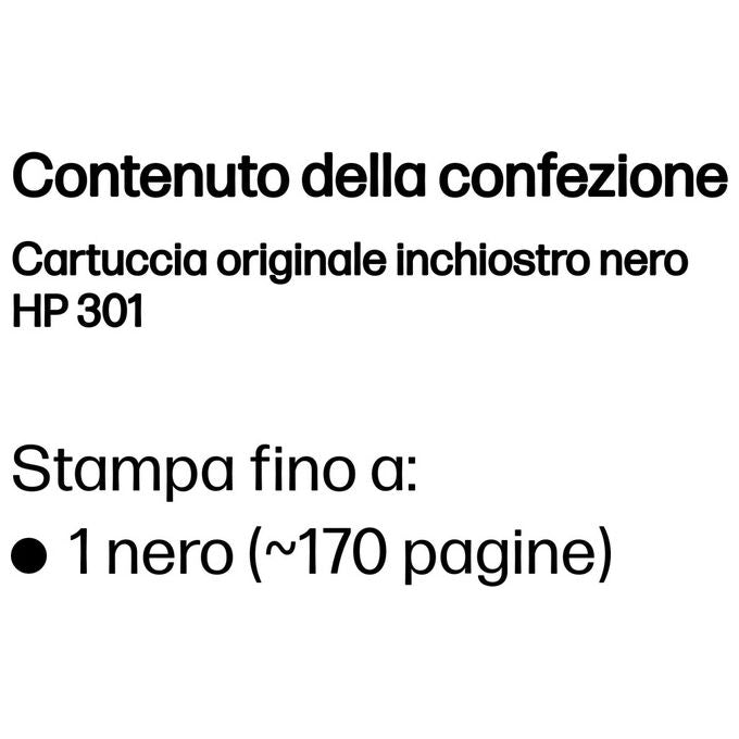 HP, Cartuccia Inchiostro Nero 301, Originale, Standard, 3 ml, Inkjet
