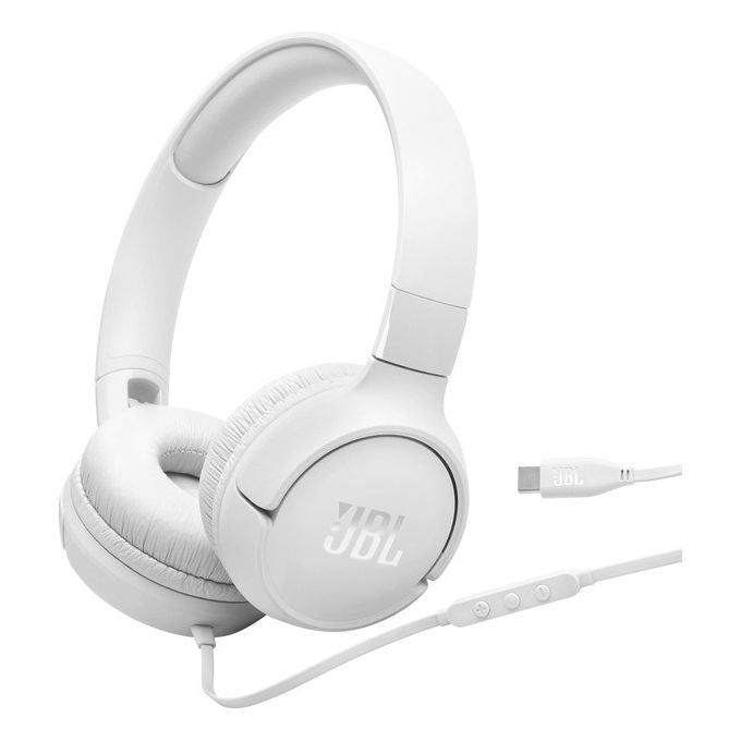 Jbl, Tune 520C Cuffie On-Ear Cablate Usb-C, Cuffie Pieghevoli Bianche