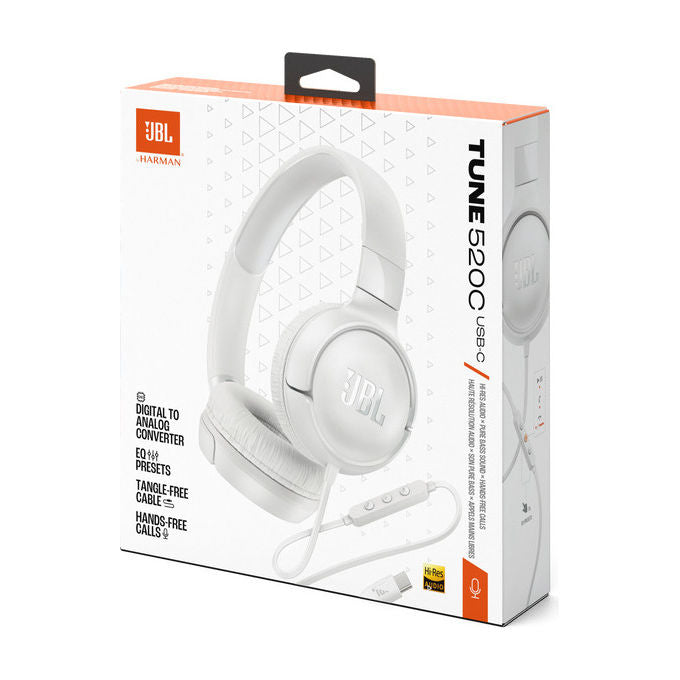 Jbl, Tune 520C Cuffie On-Ear Cablate Usb-C, Cuffie Pieghevoli Bianche