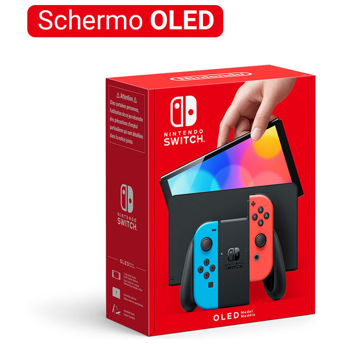Nintendo, Switch OLED Neon Rosso-Blu, Console Portatile, Schermo 7 pollici, 64 GB