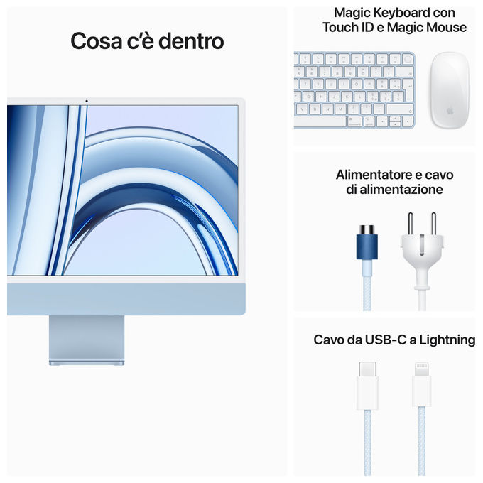 Apple, iMac 24 Pollici, Display Retina 4.5K, Chip M3, 256GB SSD, 8GB RAM, Blu
