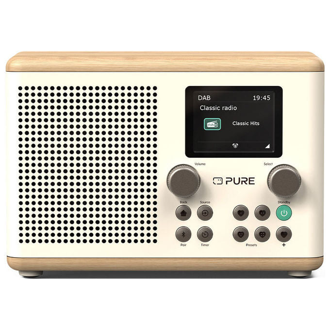 Pure 252982 Classic H4 Radio Digitale DAB+ FM Bluetooth 5.3 10W USB AUX Timer Cucina Sveglia colore Bianco Quercia