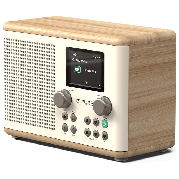 Pure 252982 Classic H4 Radio Digitale DAB+ FM Bluetooth 5.3 10W USB AUX Timer Cucina Sveglia colore Bianco Quercia