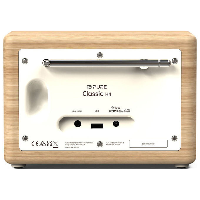 Pure 252982 Classic H4 Radio Digitale DAB+ FM Bluetooth 5.3 10W USB AUX Timer Cucina Sveglia colore Bianco Quercia