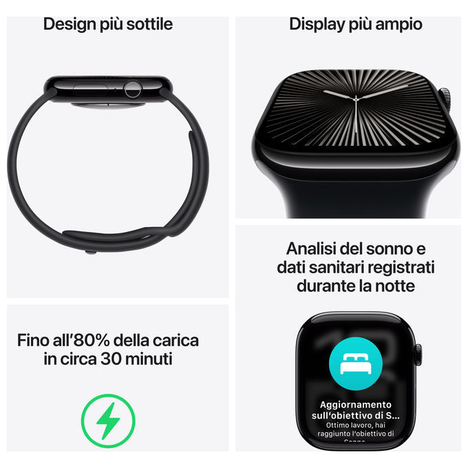 Apple, Watch Series 10, GPS + Cellular 46mm, Jet Black Alluminio, Nero Sport Band M-L
