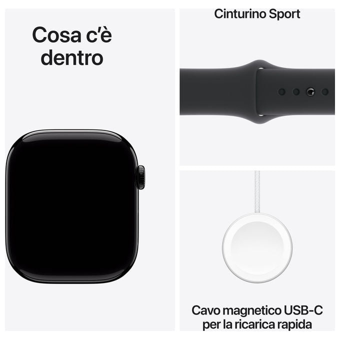 Apple, Watch Series 10, GPS + Cellular 46mm, Jet Black Alluminio, Nero Sport Band M-L