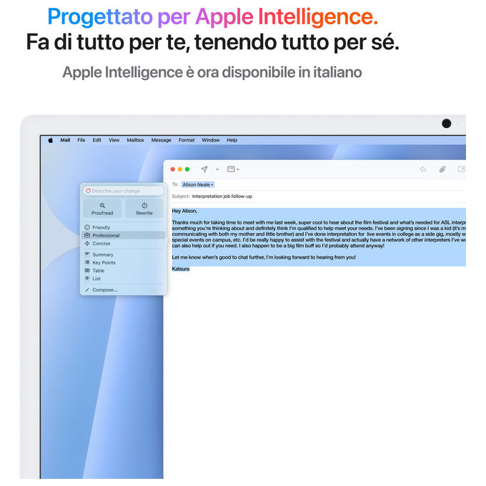 Apple MWV13T-A iMac PC All-in-One 24'' Retina 4.5K Chip M4 CPU 10-core GPU 10-core 16GB 256GB SSD macOS Sequoia colore Blu