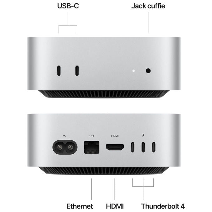 Apple, Mac Mini, Chip M4 10-Core CPU, 16GB, SSD 512GB, Argento