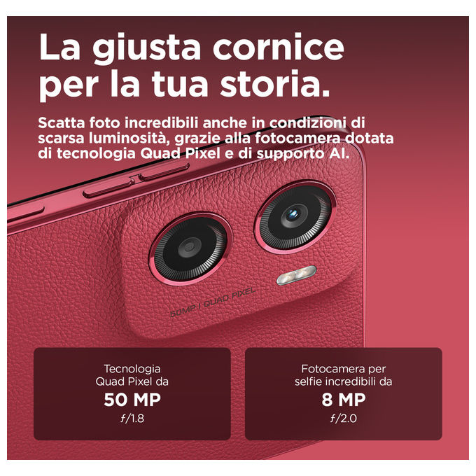 Motorola G05 Smartphone 4G 256GB 4GB RAM Display 6.67'' 90Hz Android 15 Doppia SIM Batteria 5200mAh colore Rosso