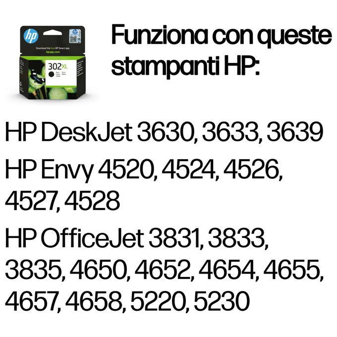 HP 302XL, Cartuccia Inchiostro Nero, Alta Capacita', Originale