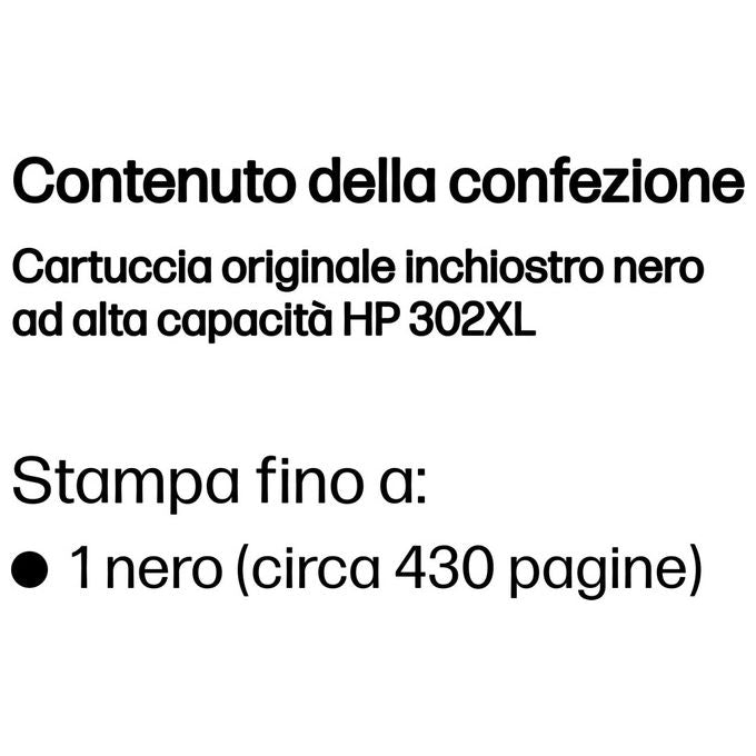 HP 302XL, Cartuccia Inchiostro Nero, Alta Capacita', Originale