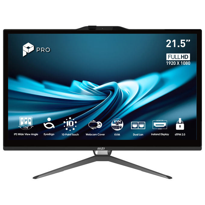 Msi, Pro Ap222t 14ma-613eu, All-in-one, 21.5'' Touchscreen, Intel Core I3, 8gb Ram, 512gb Ssd, Nero