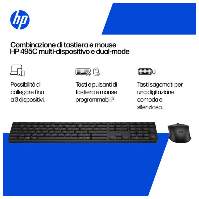 Hp, Combinazione Tastiera e Mouse 495C, Multi-Dispositivo, Dual-Mode, Wireless, Bianco