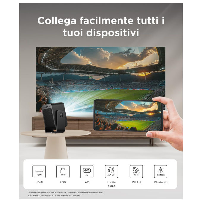 TCL C1 Proiettore Portatile LCD 1080p Full HD Google TV Netflix Wi-Fi Bluetooth Gimbal Autofocus 40 120'' colore Grigio