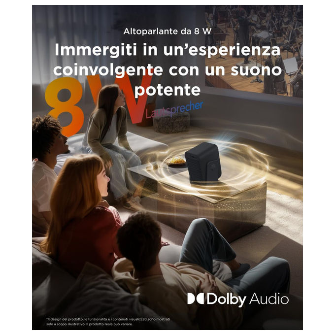 TCL C1 Proiettore Portatile LCD 1080p Full HD Google TV Netflix Wi-Fi Bluetooth Gimbal Autofocus 40 120'' colore Grigio