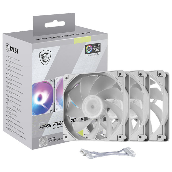 Msi, Ventola per PC Mag F120 Argb, 12 cm, Bianca, 3 Pezzi