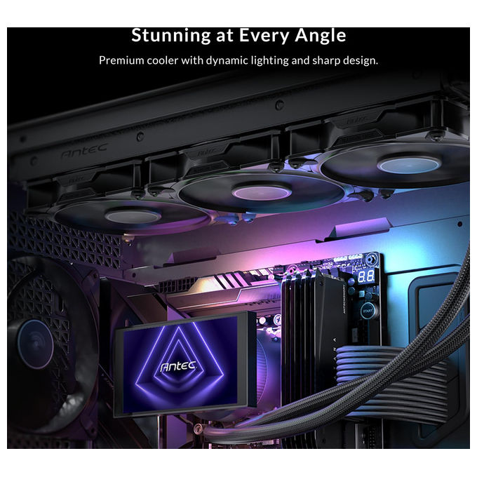Antec, Vortex View 360, Raffreddamento a liquido AIO, Schermo IPS 5'', 3 Ventole PWM 120mm, RGB, Intel-AMD