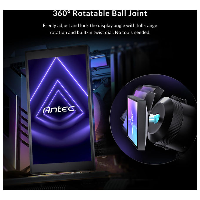Antec, Vortex View 360, Raffreddamento a liquido AIO, Schermo IPS 5'', 3 Ventole PWM 120mm, RGB, Intel-AMD