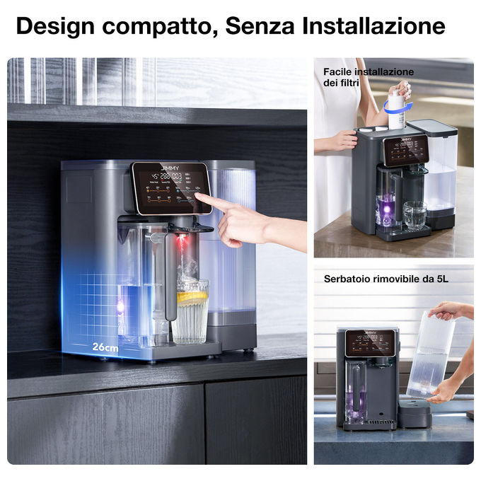 Jimmy, Purificatore Acqua Osmosi Inversa R9, Banco e Portatile, Acqua Calda Istantanea, Filtrazione 7 Stadi