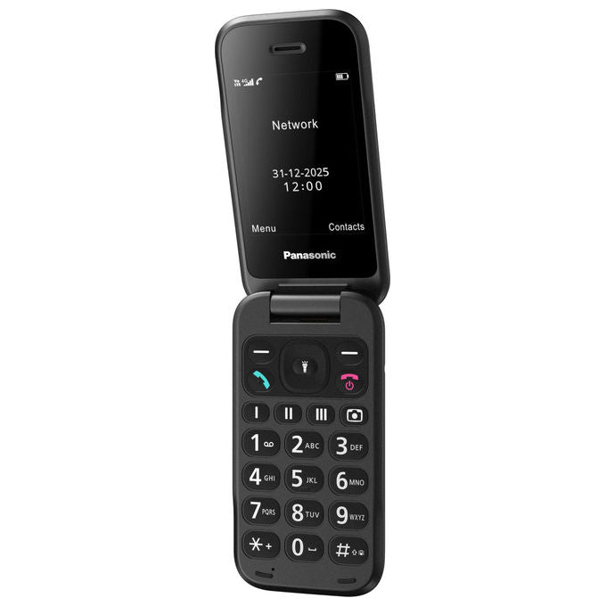 Panasonic, Telefono Cellulare a Conchiglia 4G, Display 2.8'', USB-C, Bluetooth, Fotocamera, Nero