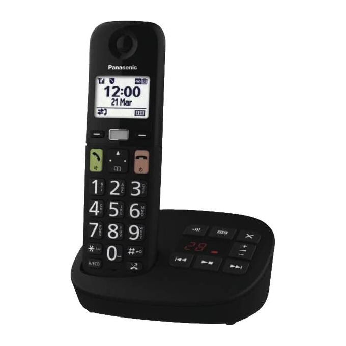 Panasonic KX-TGU130EXB Telefono Cordless DECT Tasti Grandi Segreteria Telefonica Compatibile Apparecchi Acustici colore Nero