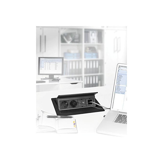 Evoline, Multipresa Flip Top Push M, 4 Prese Schuko, Nero