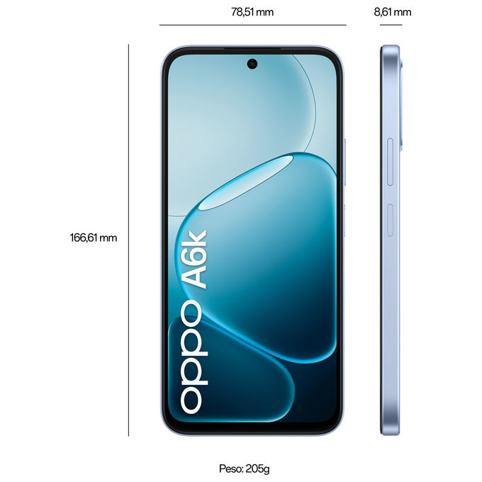 Oppo, Smartphone A6k AI, Doppia Fotocamera 13MP, Display 6.75'' 256GB, Crystal Blue