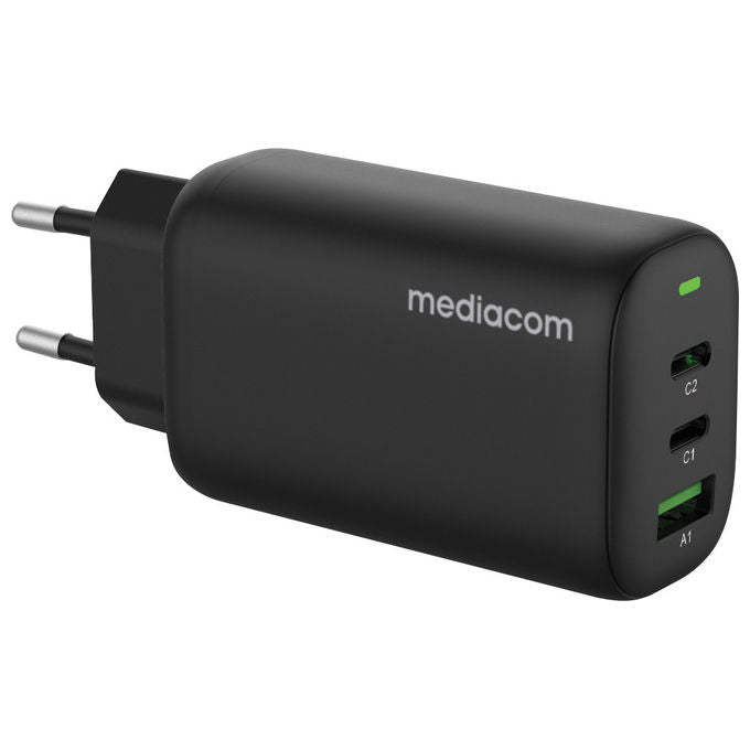 Mediacom, Caricabatterie Rapido USB-C, 65W, Nero, Per Smartphone, Tablet