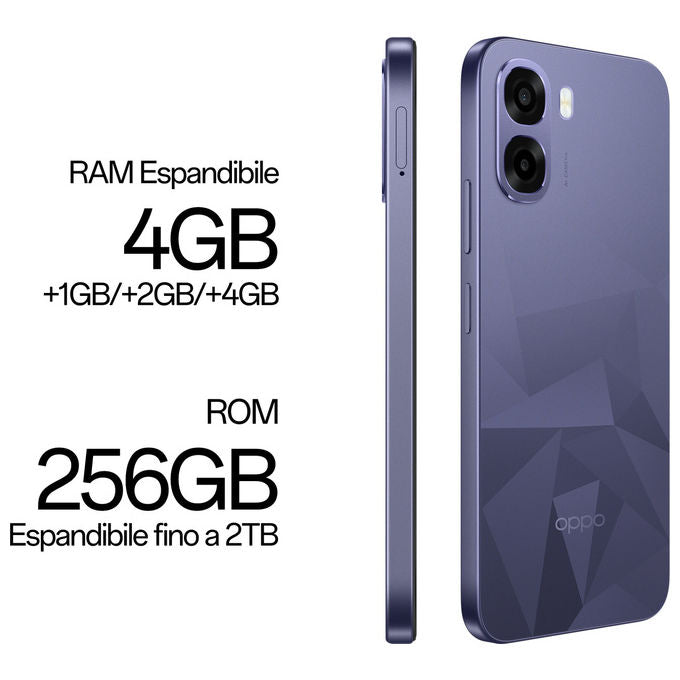 Oppo A6k, Smartphone, Doppia Fotocamera 13MP, Display 6.75'' 120Hz, 4GB RAM, 256GB, Nero