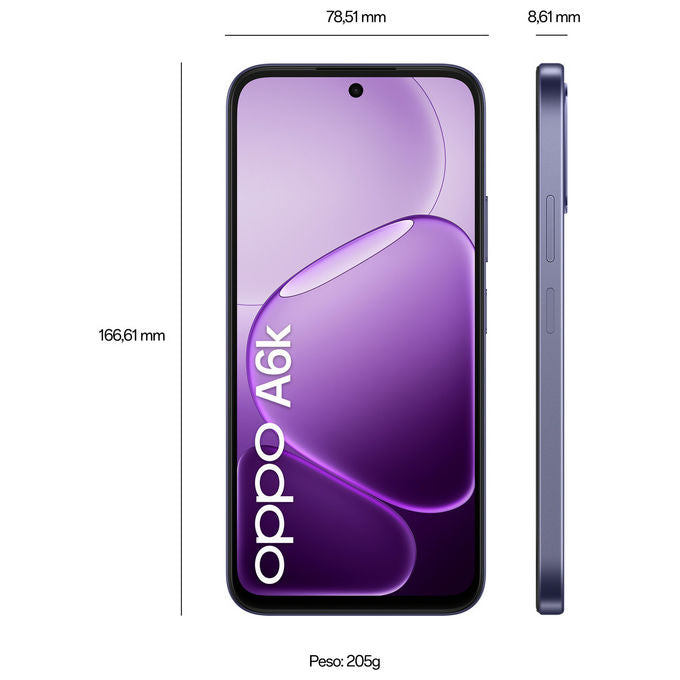 Oppo A6k, Smartphone, Doppia Fotocamera 13MP, Display 6.75'' 120Hz, 4GB RAM, 256GB, Nero