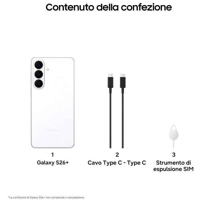 Samsung, Galaxy S26+ Smartphone AI, 256GB, Bianco, 50MP, Android 16