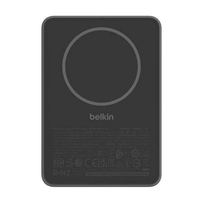 Belkin, Power Bank Magnetica 5000 mAh, Ricarica Wireless, Slim 7.5W, Nero