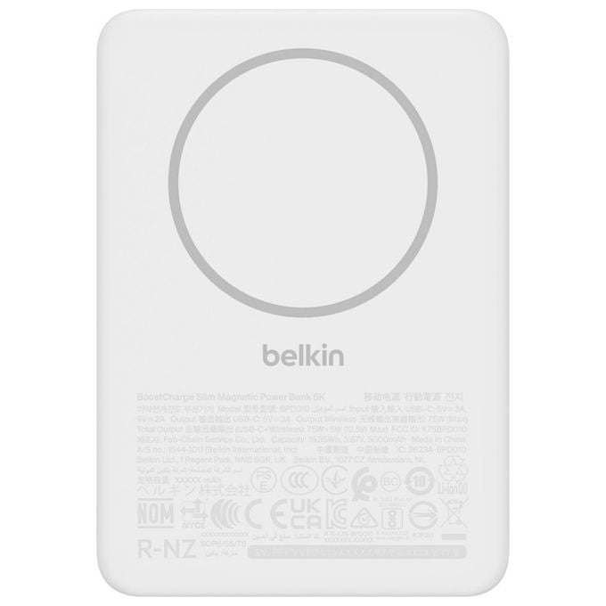 Belkin, Power Bank Magnetica 5000mAh, Ricarica Wireless, 7.5W, Bianco