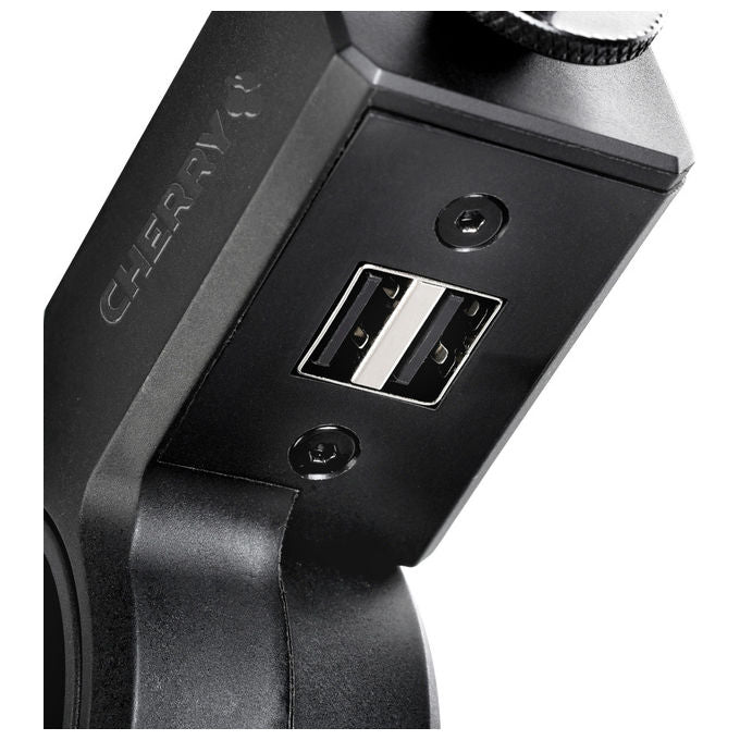 Cherry, Supporto da Tavolo, Braccio Microfono Universale con Hub USB, Nero, Alluminio