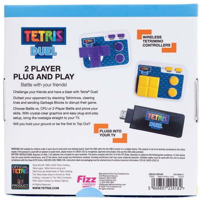 Fizz Creations, Tetris Duel, Gioco TV Plug and Play, 2 giocatori, Con 2 controller wireless