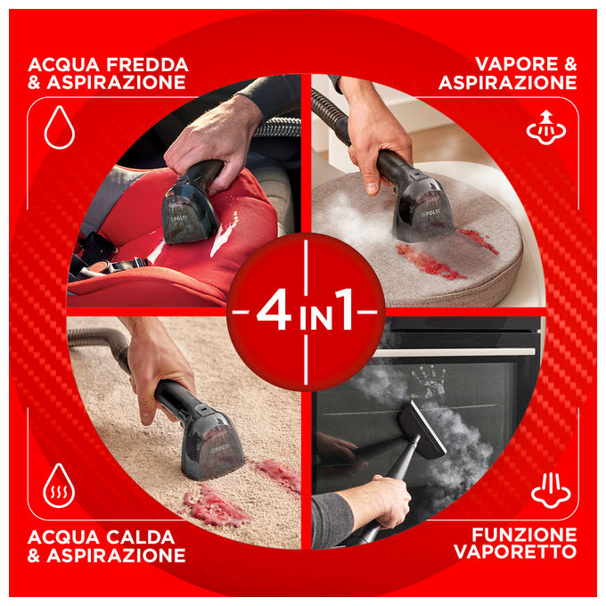 Polti PTEU0325 StainOver SC30 Lavatappeti Smacchiatore a Vapore 4 in 1 2000W 14.9 kPa 1.6L colore Bianco