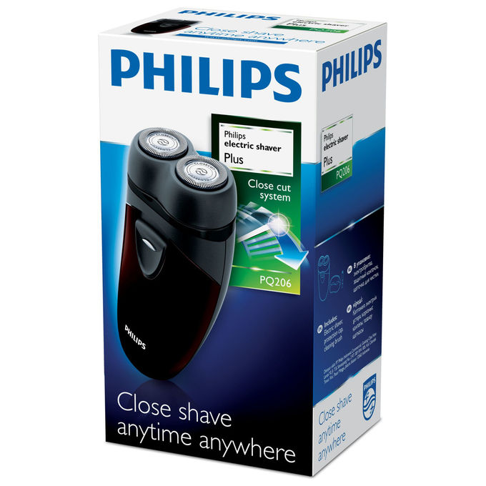 Philips PQ206-18 Rasoio elettrico Rotativo CloseCut 2 testine flottanti autonomia 60 min colore Nero