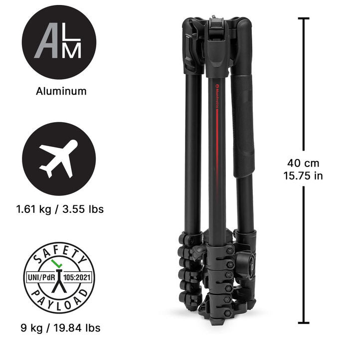 Manfrotto Befree Advanced AS, Treppiede, Con Chiusura a Leva, Compatibile Arca-Swiss, Kit Alluminio per Fotocamere DSLR