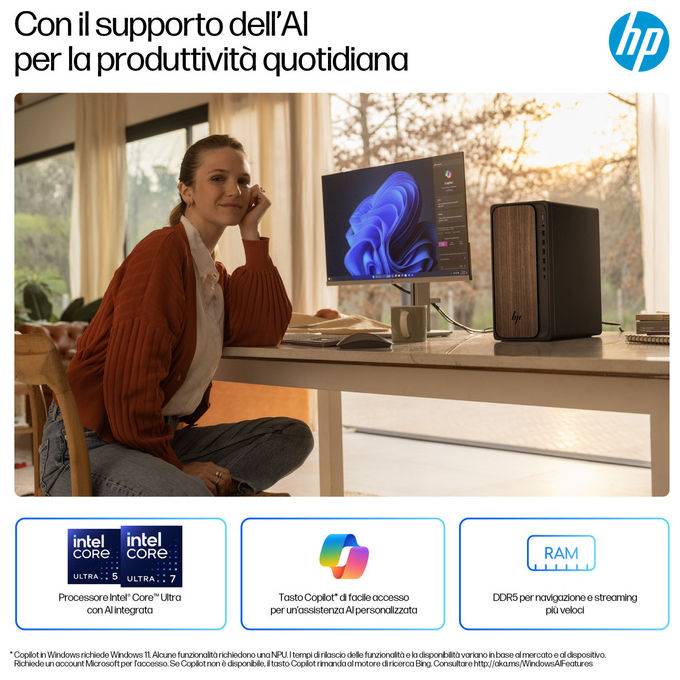 Hp, Omnidesk Desktop AI, Intel Core Ultra 5 225, 16 GB DDR5-SDRAM, Windows 11 Home, Tower